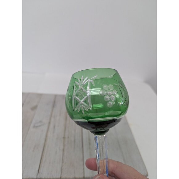 Emerald Crystal Marsala Hock Wine Glass Goblets Cut To Clear Poland 8" - Picture 4 of 9